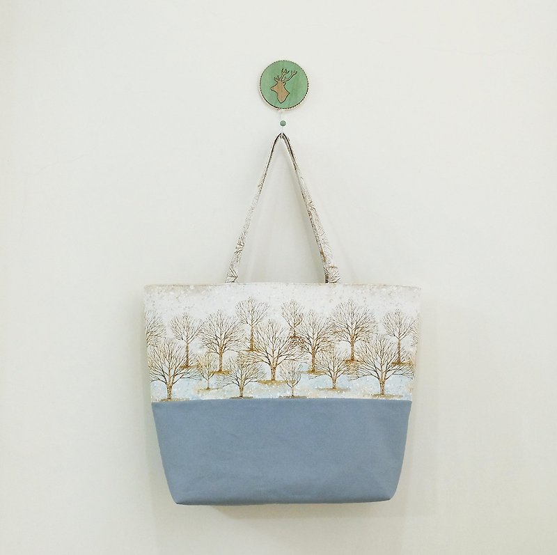 Outing American Cotton Leisure Tote Bag Shopping Bag Silver Snowflake + Blue - Messenger Bags & Sling Bags - Cotton & Hemp Blue