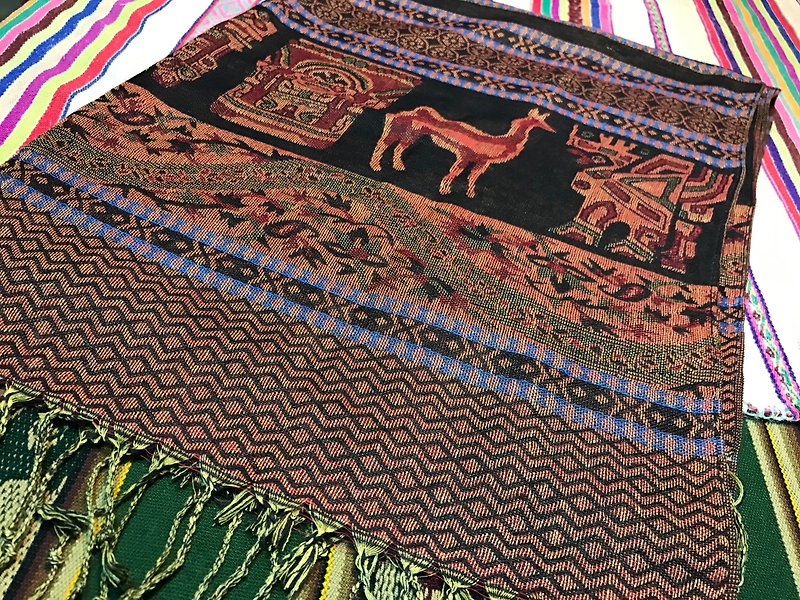 Peru totem style scarves / shawls - Orange - ผ้าพันคอ - ผ้าฝ้าย/ผ้าลินิน สีส้ม