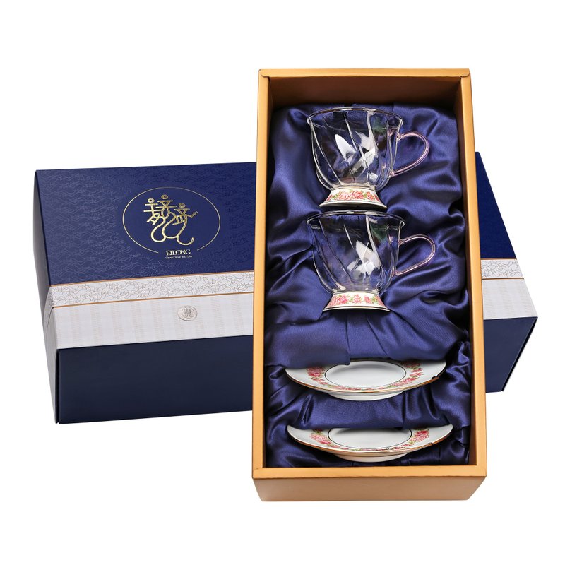 晶豔-玫瑰咖啡杯碟(2入禮盒) - 咖啡杯/馬克杯 - 玻璃 藍色