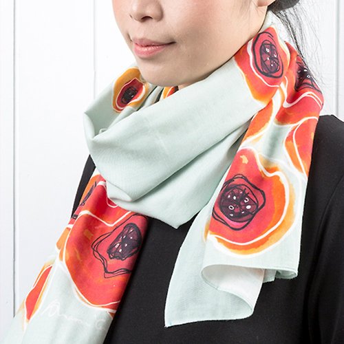 Sharon Yang 二重紗圍巾- 手繪-罌粟花系列