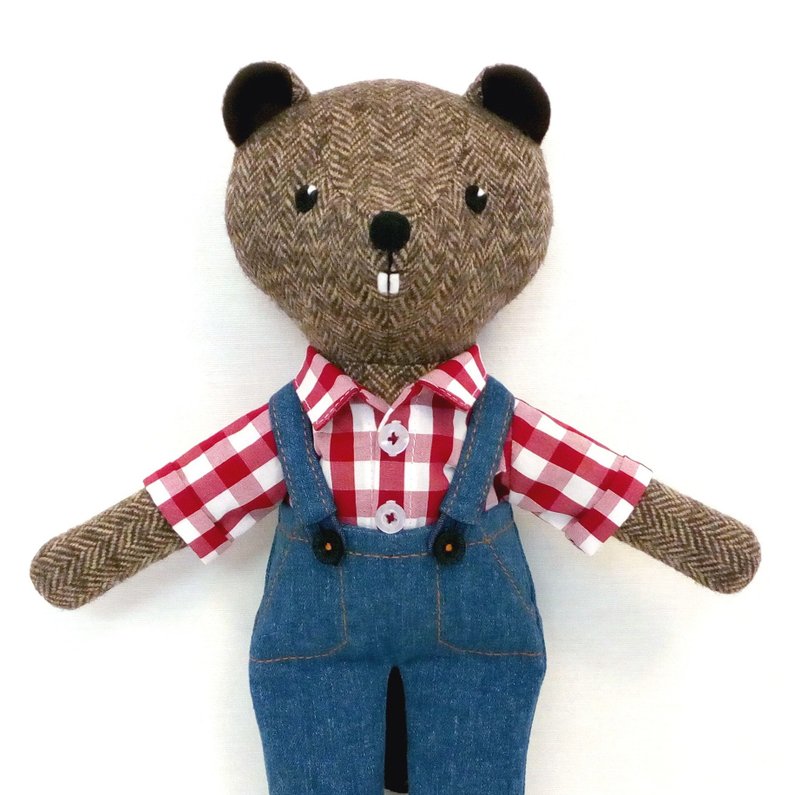 Brown beaver boy, handmade plush doll, wool stuffed animal toy - 公仔/玩偶 - 羊毛 多色