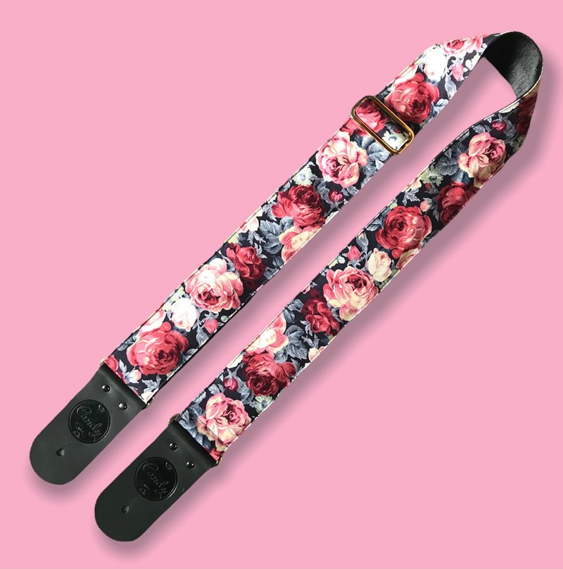 Pink Blue Flora  Guitar Strap , Genuine Leather Guitar Strap - 其他 - 棉．麻 