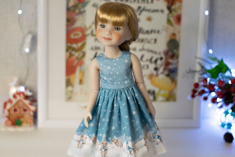 Christmas outfit for Ruby Red Fashion Friends doll (14.5 inch), RRFF doll dress - Stuffed Dolls & Figurines - Cotton & Hemp Blue