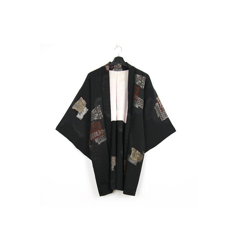 Back to Green-日本帶回羽織 金蔥刺繡方格 /vintage kimono - 外套/大衣 - 絲．絹 