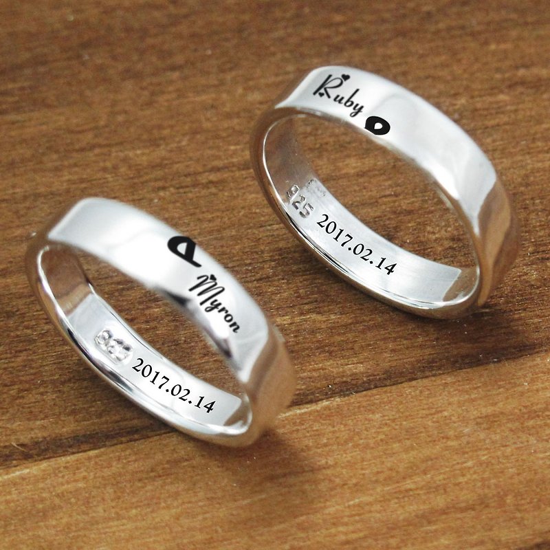 Sterling silver ring (combined pattern lettering + anniversary) custom-made (two) - Couples' Rings - Sterling Silver Silver