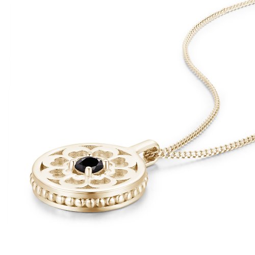 Majade Jewelry Design 黑鑽石錢幣項鍊-個性訂製銀幣吊墜-純銀徽章刻字頸鍊-黑碧璽