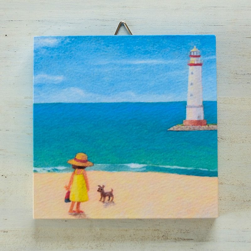 Mini panel No.71 /On the beach with lighthouse view - Posters - Paper Multicolor