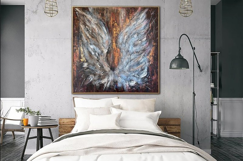 Large Original Abstract Wings Paintings On Canvas Modern Expressionism Art - 壁貼/牆壁裝飾 - 壓克力 多色