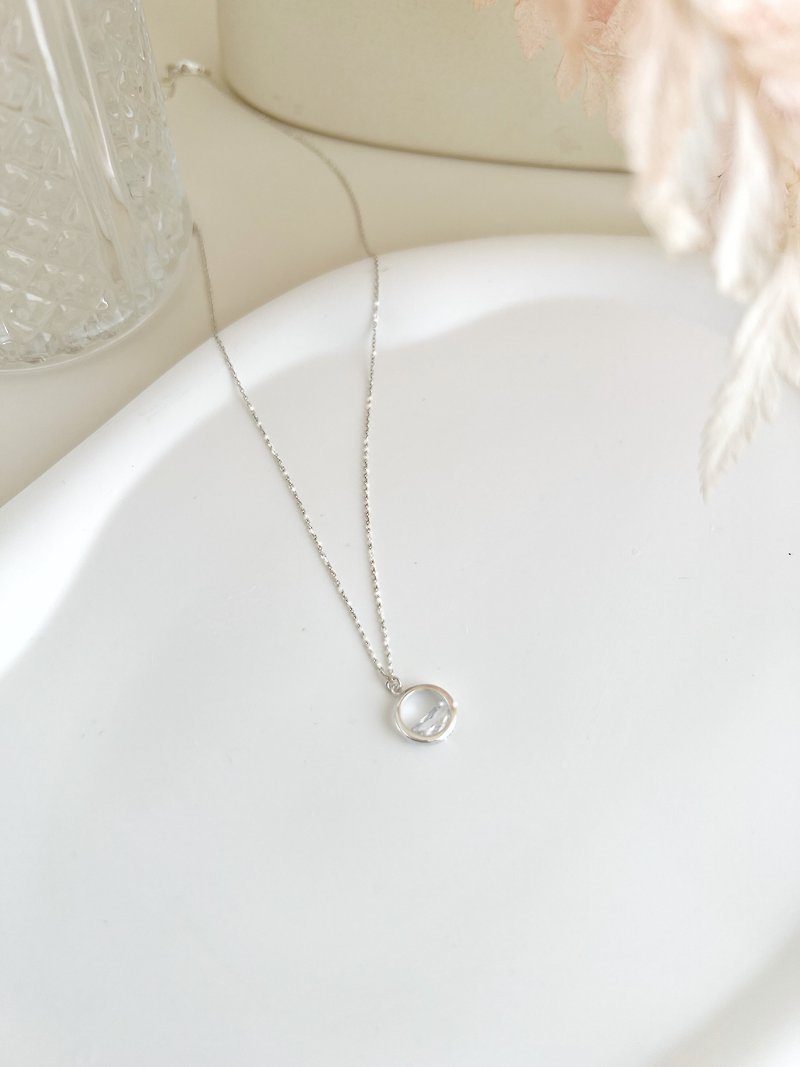【Delicate Gift Box】Zirconia Round Frame Necklace - Lake # 925 Sterling Silver Di - Necklaces - Sterling Silver Silver