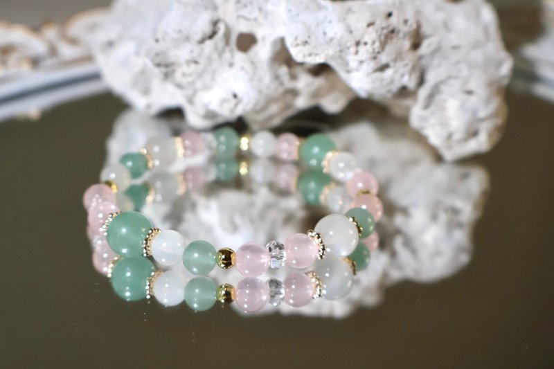 Pink Crystal Aventurine Jade Moonstone│Mining Crystal Bracelet Japanese Dumplings - Bracelets - Crystal Green