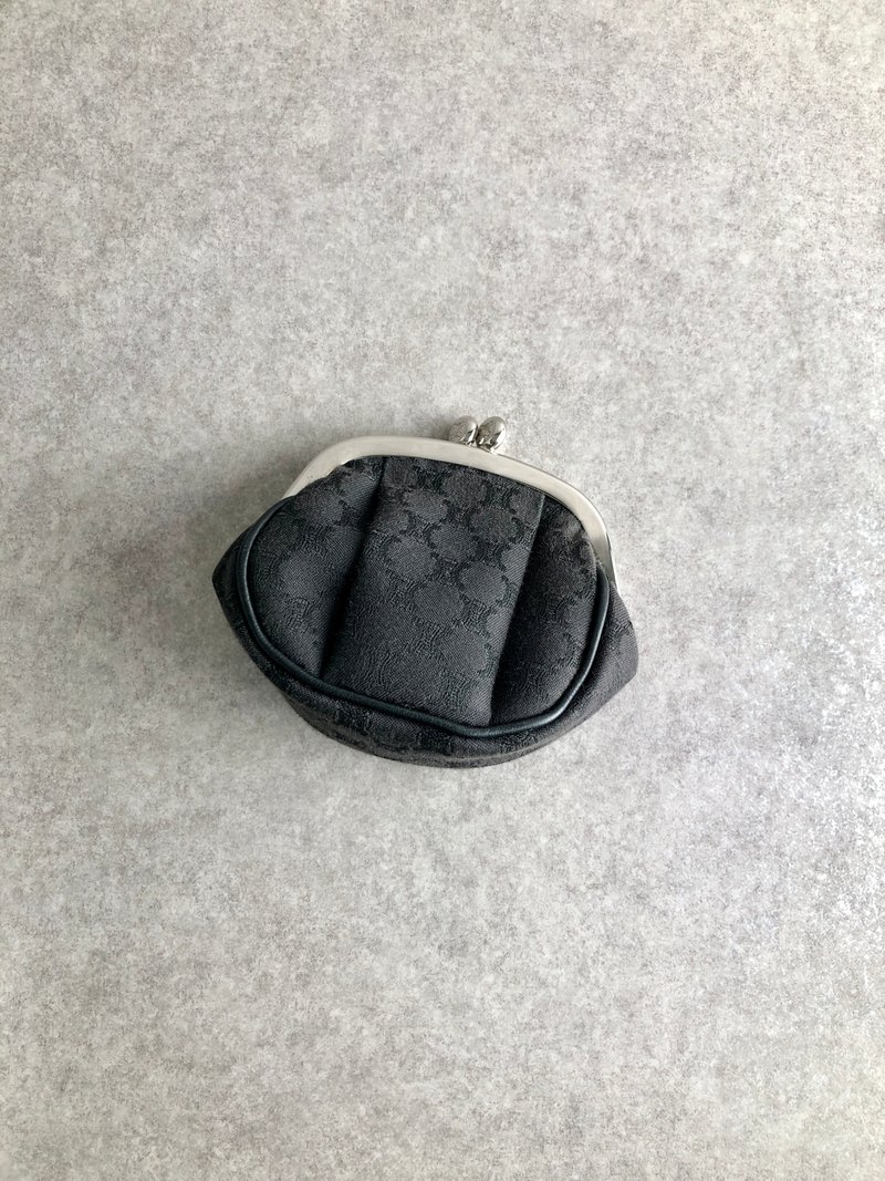 [Direct from Japan, branded used bag] CELINE wallet, black, blazon, jacquard kiss lock bag coin case, vintage, vm447s - กระเป๋าใส่เหรียญ - ผ้าฝ้าย/ผ้าลินิน สีดำ