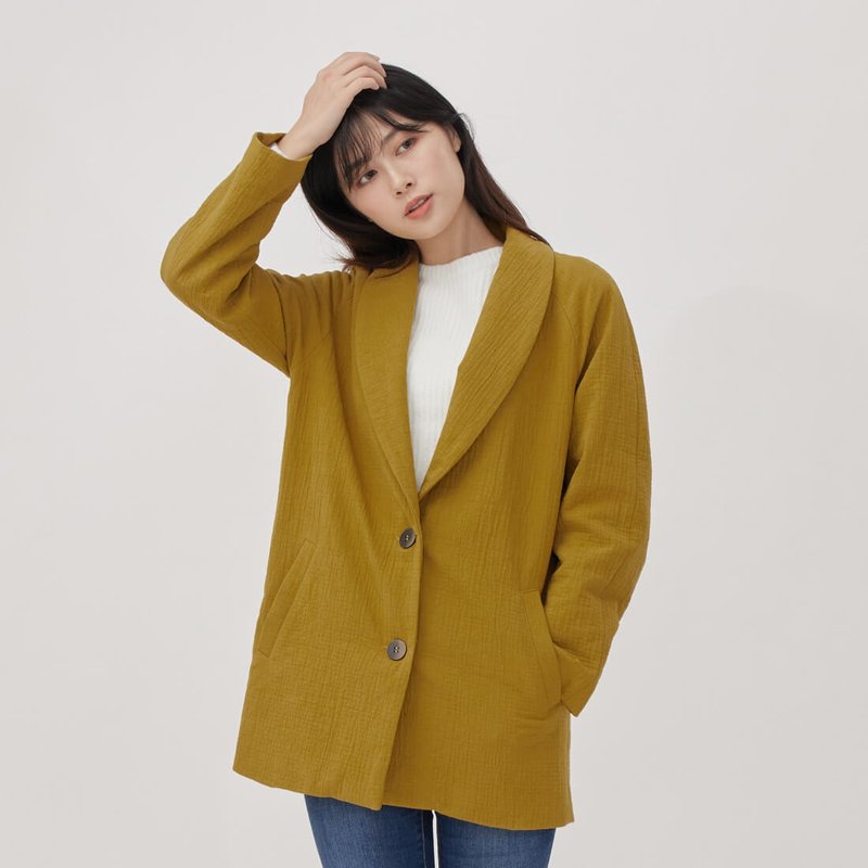 Carol Cotton Raglan Sleeves Suit jackets / Mustard - Women's Blazers & Trench Coats - Cotton & Hemp Yellow