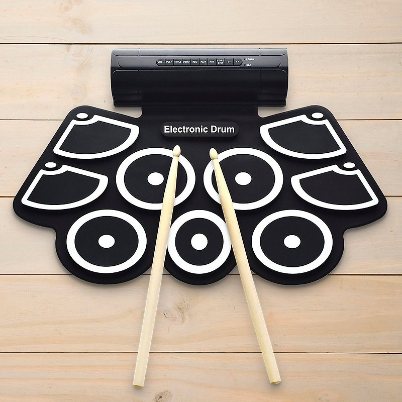 Hand Roll Drum hand roll electronic drum professional advanced version USB jazz drum free drum stick double pedal - Kids' Toys - Silicone Black