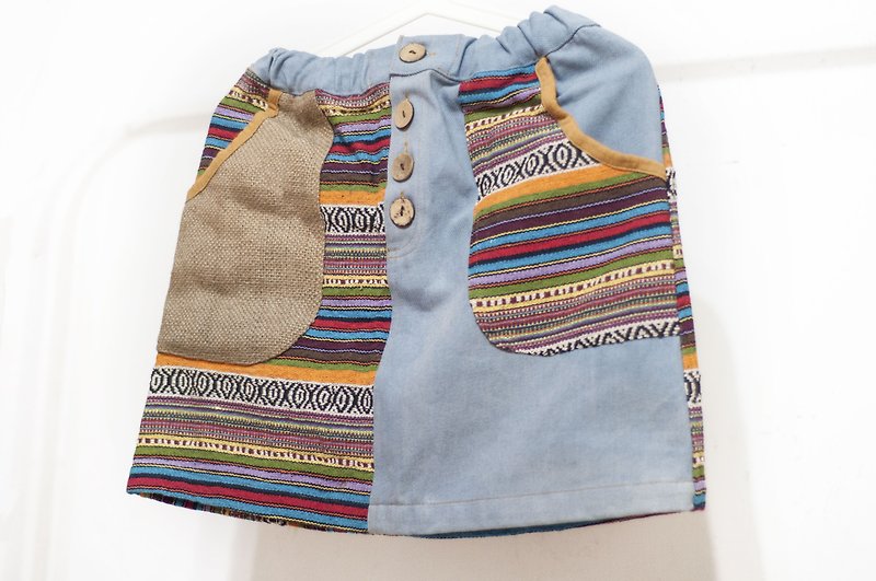 Patchwork denim skirt / ethnic skirt / color block skirt skirt / handmade cotton and linen patch skirt - South America color - กระโปรง - ผ้าฝ้าย/ผ้าลินิน หลากหลายสี