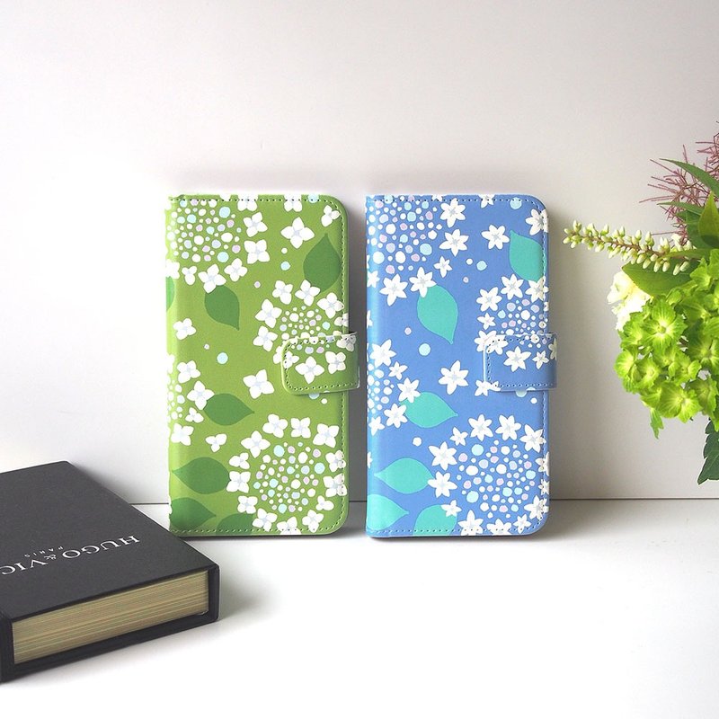 Notebook type phone case - Hydrangea - - เคส/ซองมือถือ - หนังเทียม สีน้ำเงิน