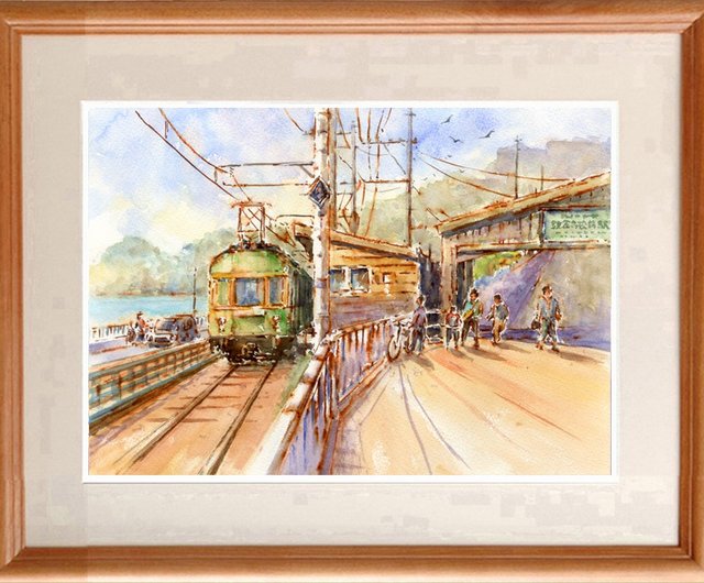 水彩画原画　江ノ電・鎌倉高校前駅