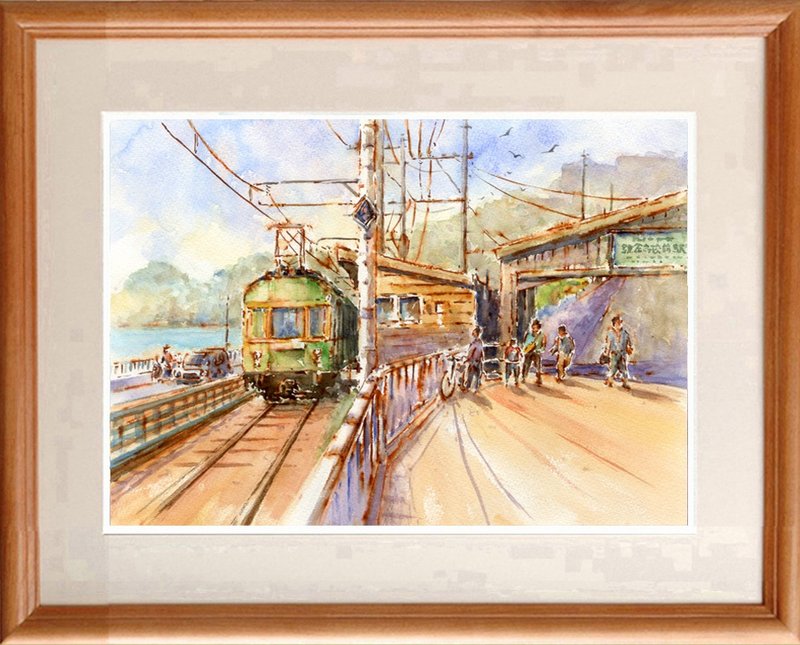 受注制作します　水彩画原画　江ノ電・鎌倉高校前駅 - 海報/掛畫/掛布 - 紙 咖啡色