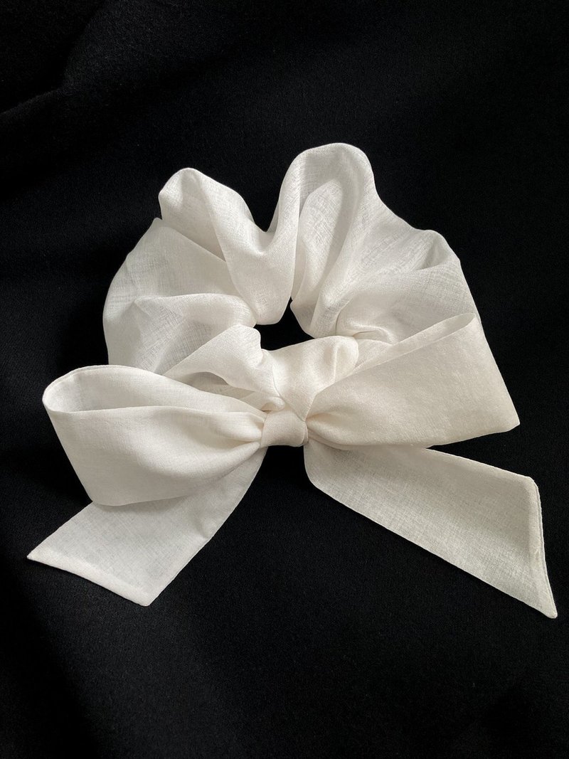 (VINTAGE DESIGN) White chiffon scrunchies - Hair Accessories - Polyester White