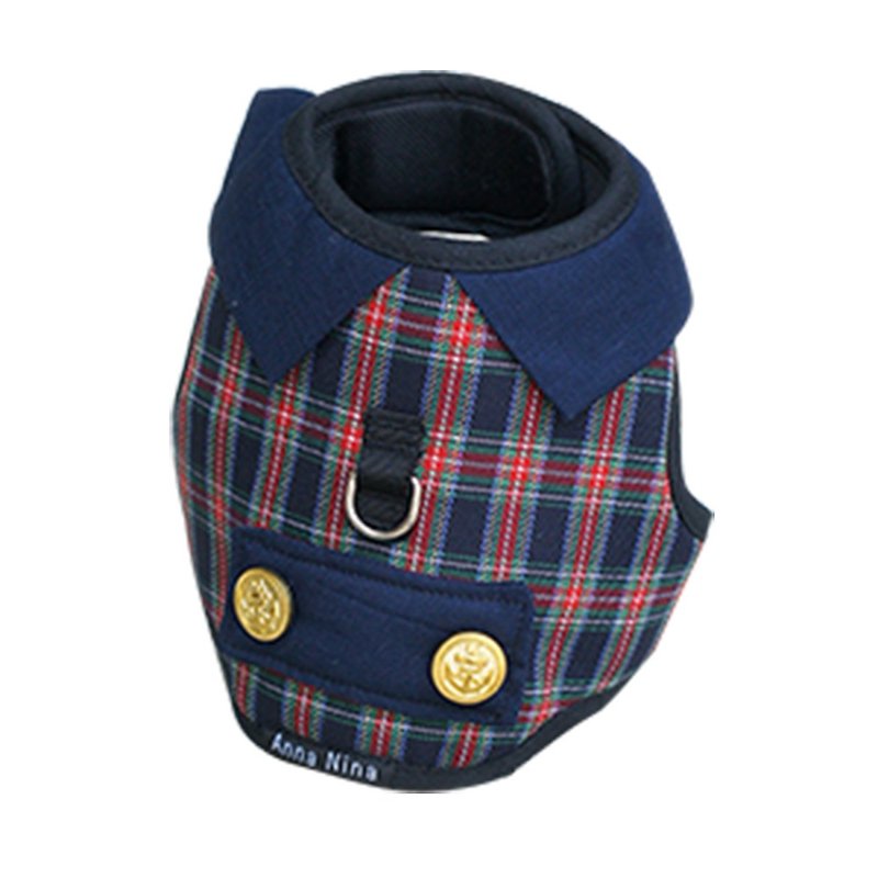 Pet chest back / chest strap Scottish gold buckle S~M (without leash) - Clothing & Accessories - Cotton & Hemp Blue
