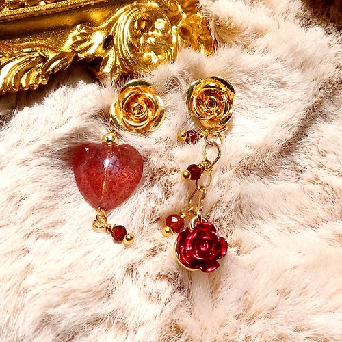 Camellia Adornments 【草莓晶 06】天然水晶耳環 DIY耳環設計款 - 客製化禮物