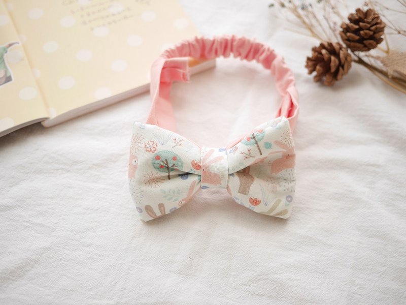 Three-dimensional bow headband baby headband cute bunny - หมวกเด็ก - ผ้าฝ้าย/ผ้าลินิน สึชมพู