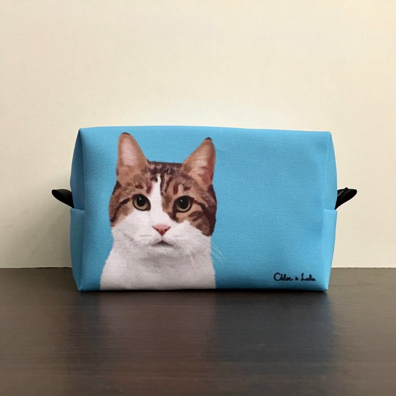 Classic Wang Meow Cosmetic Bag/Storage Bag-White Tabby Cat | Emo - กระเป๋าเครื่องสำอาง - เส้นใยสังเคราะห์ สีน้ำเงิน