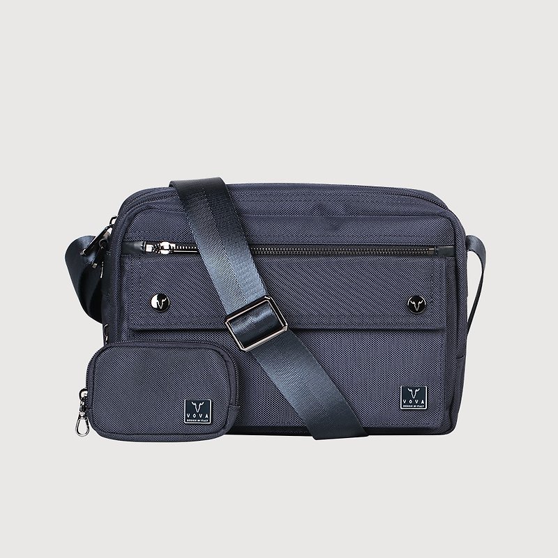 [Free Gift Bag] Guardian Double Layer Horizontal Crossbody Bag-Blue/VA128S08BL - กระเป๋าแมสเซนเจอร์ - ไนลอน สีน้ำเงิน