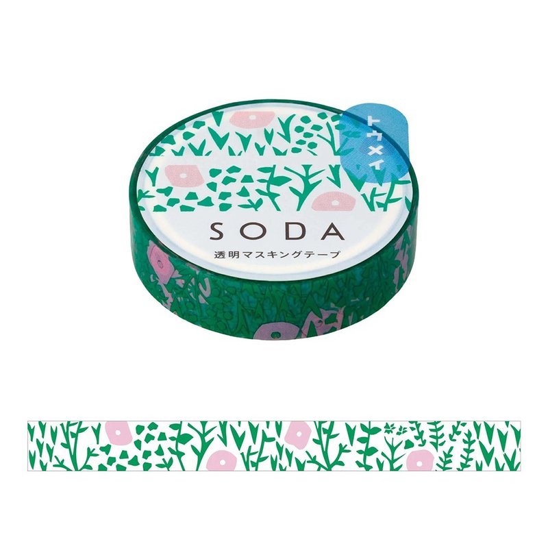 【KING JIM】HITOTOKI SODA Transparent PET Roll Tape 10MM Plantain - Washi Tape - Other Materials 