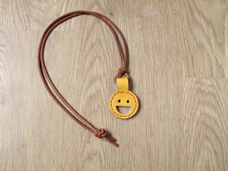 Hand-dyed series Positive Energy Happy Happy Sunglasses Leather Lanyard Keychain A variety of colors to match - Glasses & Frames - Genuine Leather Yellow