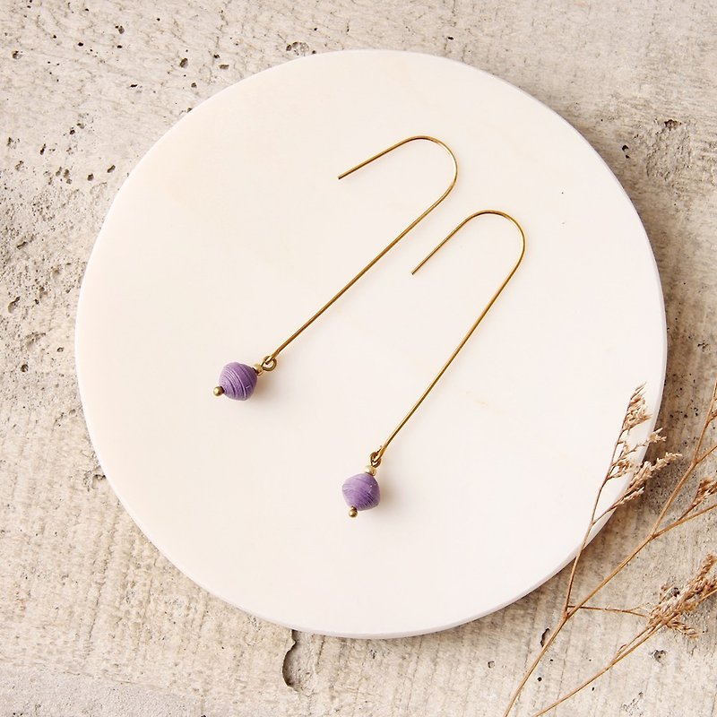 MUSEV simple and detailed small round long earrings - Earrings & Clip-ons - Paper Purple