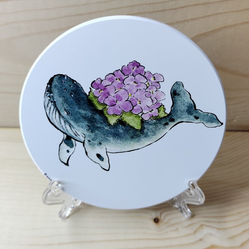 Coaster/absorbent coaster/ceramic absorbent coaster whale spray - Coasters - Other Materials Multicolor