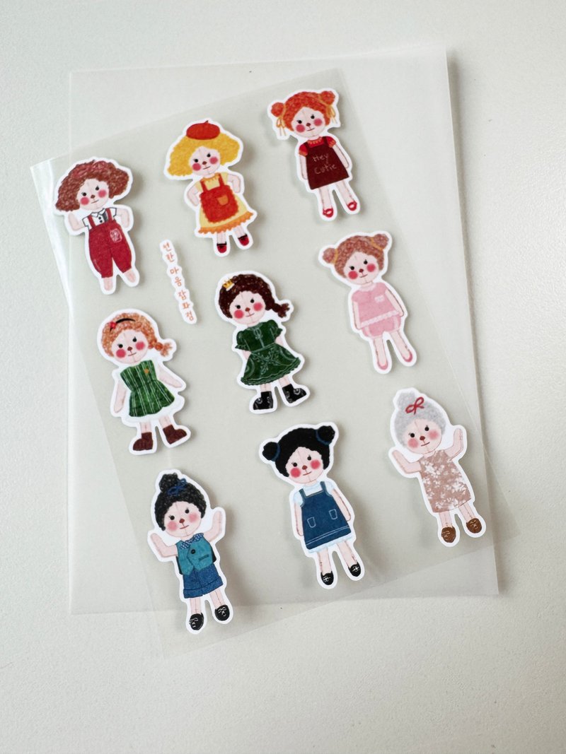 Cute French Doll with Curly Hair Kiss-cut Sticker - 貼紙 - 紙 多色
