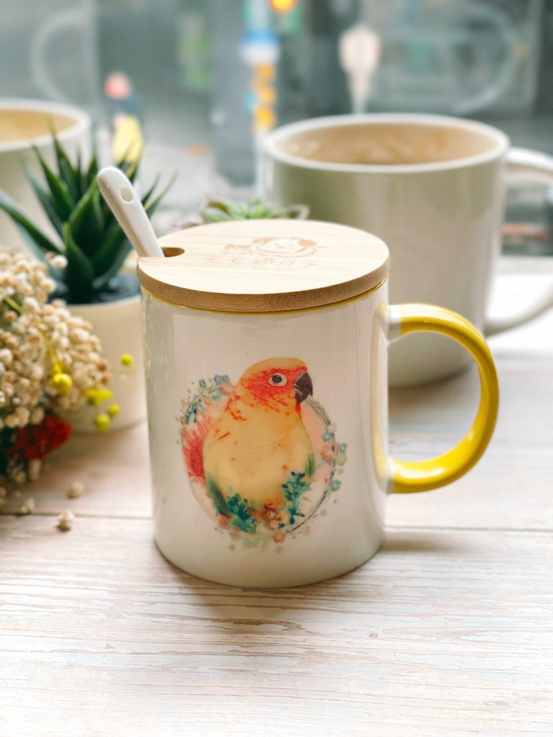 金太陽鸚鵡-手繪馬克杯/陶瓷杯/馬克杯禮盒 - 咖啡杯/馬克杯 - 瓷 橘色