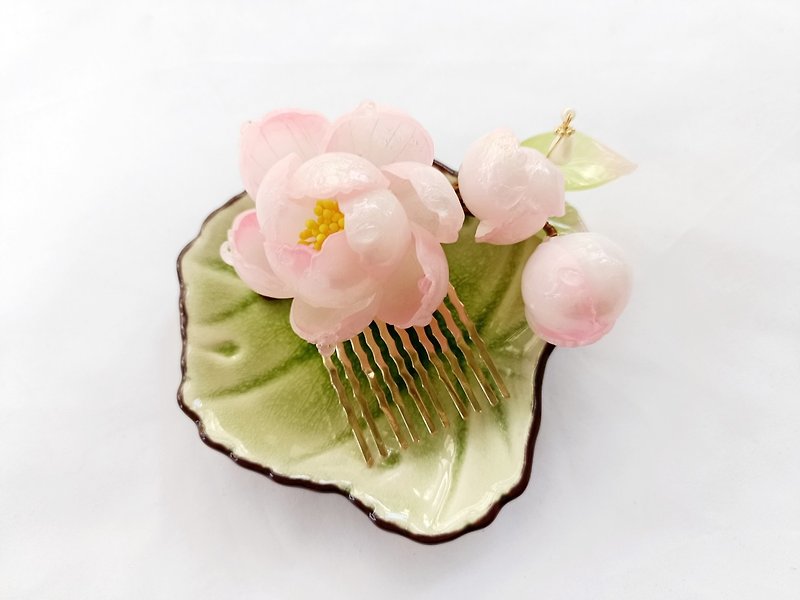 Begonia Soft Pink Begonia Heat Shrinkable Flower Hairpin Antique Style Jewelry Hair Accessories - เครื่องประดับผม - วัสดุอื่นๆ สึชมพู