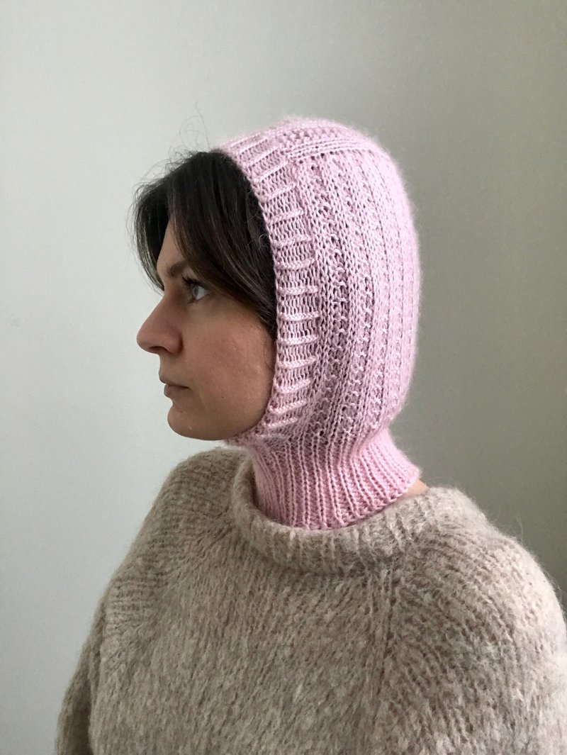 Cashmere merino wool hand knitted balaclava - Hats & Caps - Wool Pink