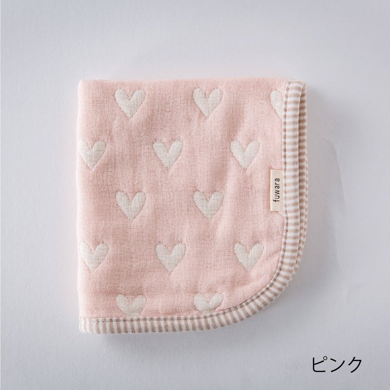 【日本fuwara六重紗手帕】淺粉色愛心手帕 - 手帕 - 棉．麻 粉紅色