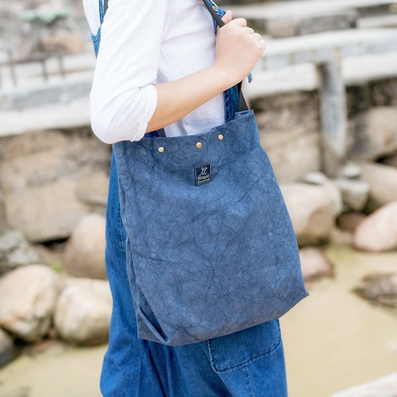 *Mingen Handiwork*Original handmade dark blue washed canvas shoulder bag DJ16004 - Messenger Bags & Sling Bags - Cotton & Hemp Blue