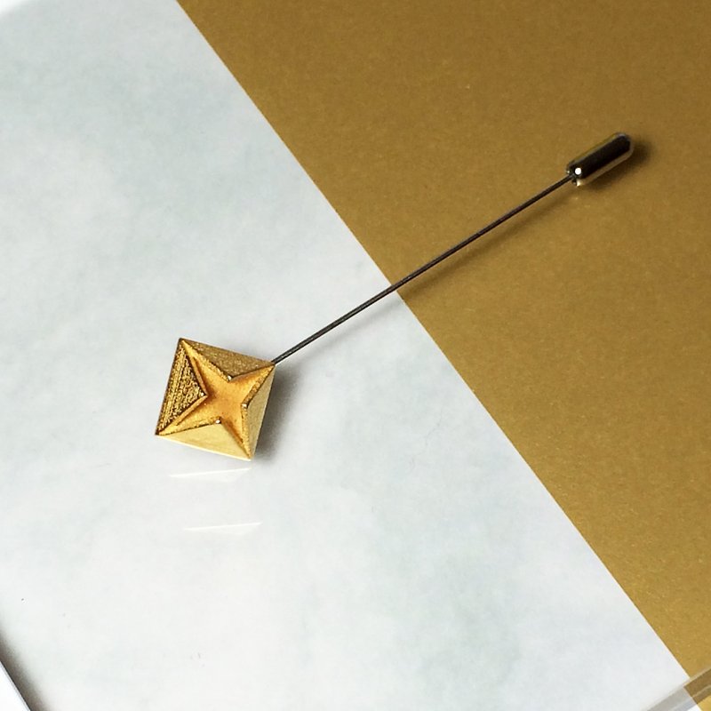 限定されたシンプルなダイヤモンド形の3Dプリントゴールデンステンレスブローチ - ブローチ - 金属 ゴールド