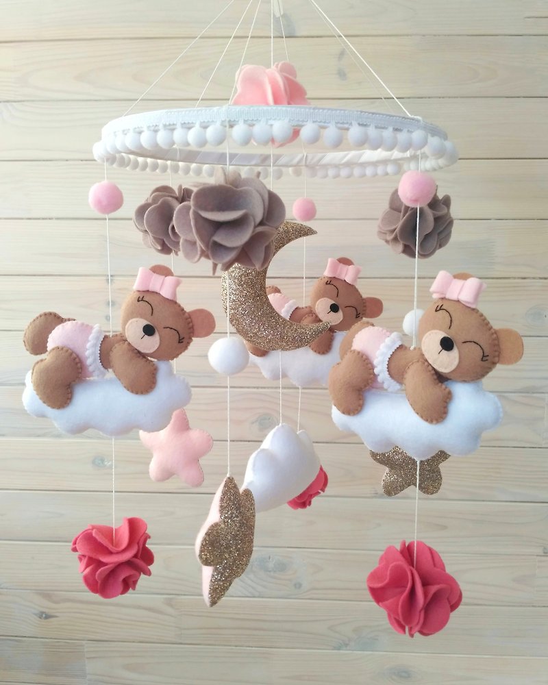 Bears sweet dreams baby crib mobile, nursery felt decor - Kids' Toys - Eco-Friendly Materials Brown