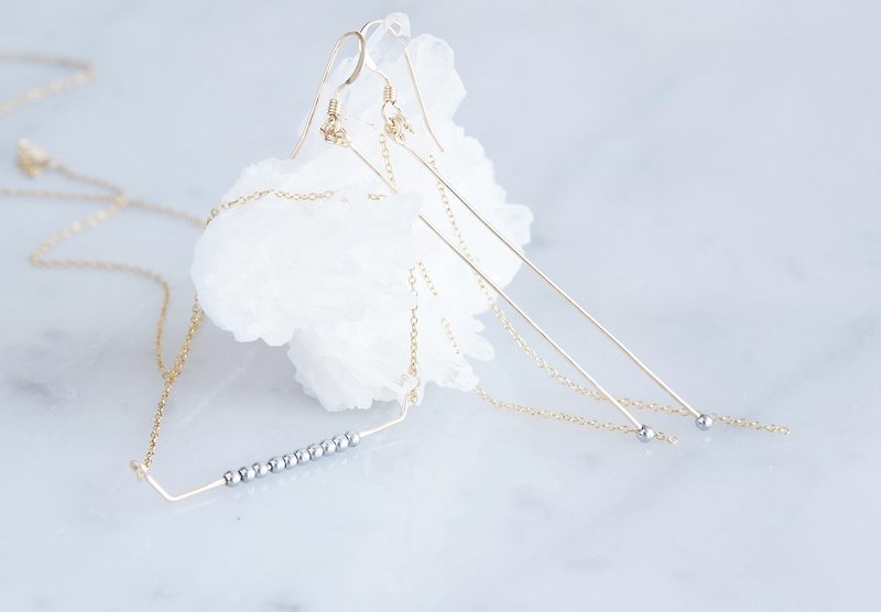 【Minimalism】14KGF Earrings/Necklace -Gems Bar-SilverxGold- - 耳環/耳夾 - 寶石 金色
