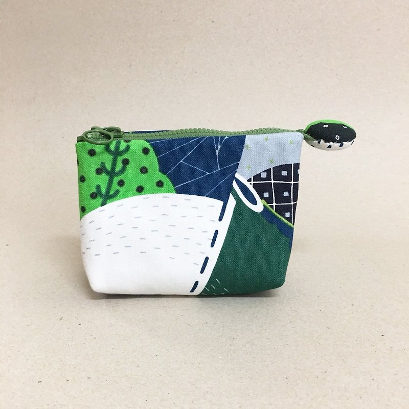 *Oasis Cactus Green Blue Three-layer Bag / Universal Bag* - Toiletry Bags & Pouches - Cotton & Hemp Green