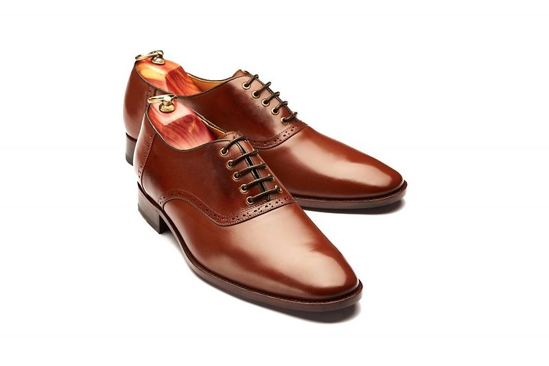 Lin Guoliang Saddle Oxford Shoes Saddle shoes Brown - รองเท้าอ็อกฟอร์ดผู้ชาย - หนังแท้ สีนำ้ตาล
