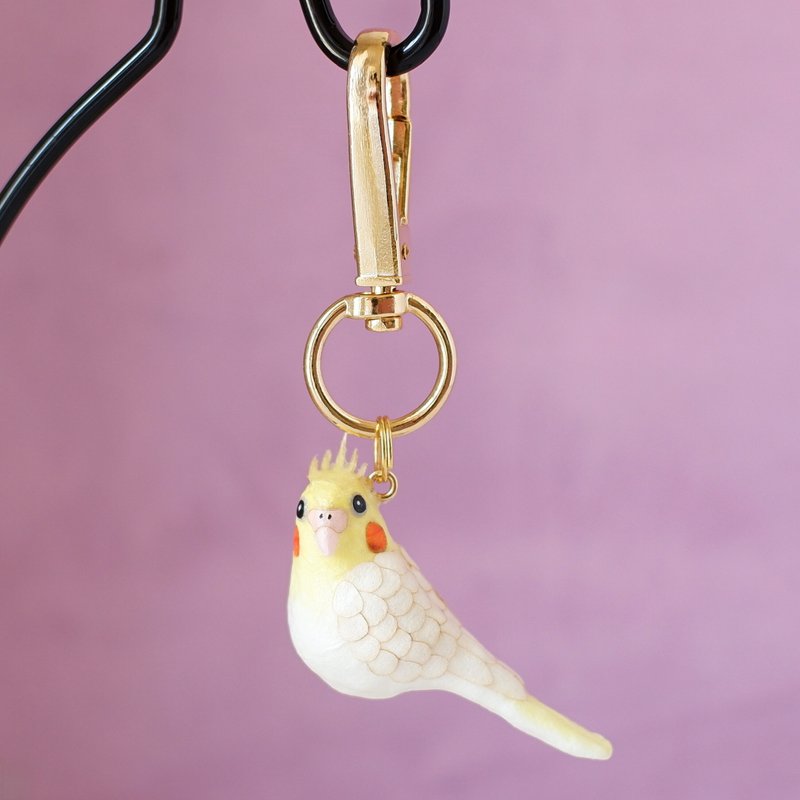 和紙小物　キーホルダー　オカメインコ　ルチノー　インコ　鳥　飼い鳥 - 鑰匙圈/鑰匙包 - 其他材質 白色