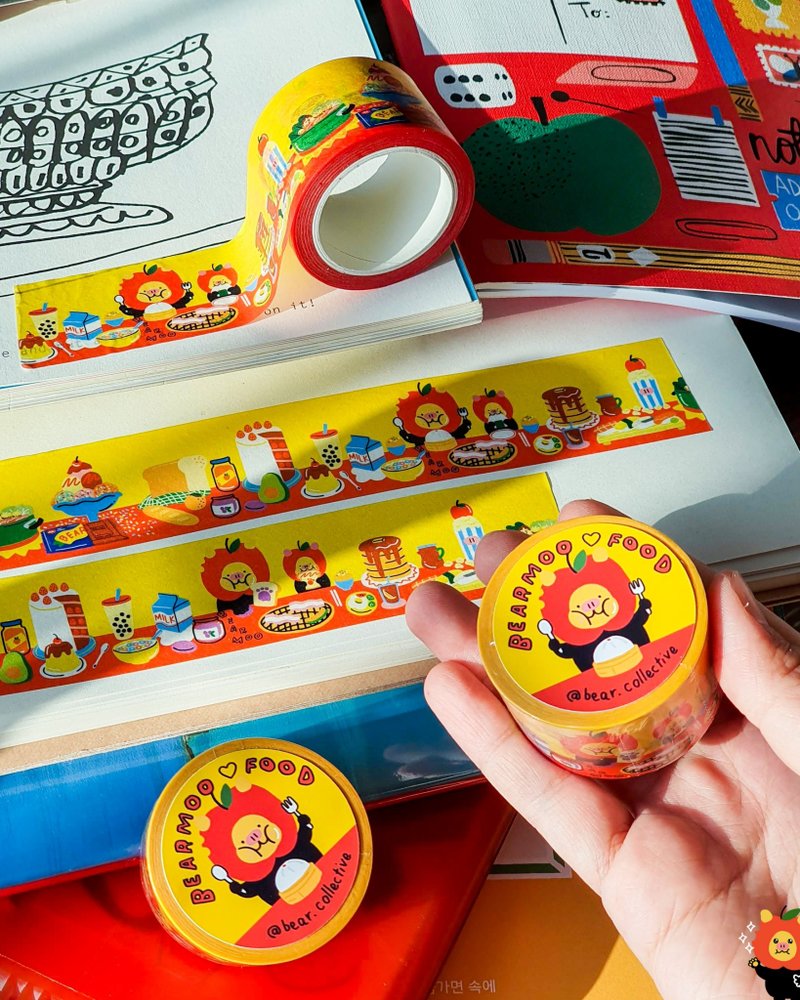 Masking Tape: Bearmoo food - 紙膠帶/和紙/PET - 紙 黃色