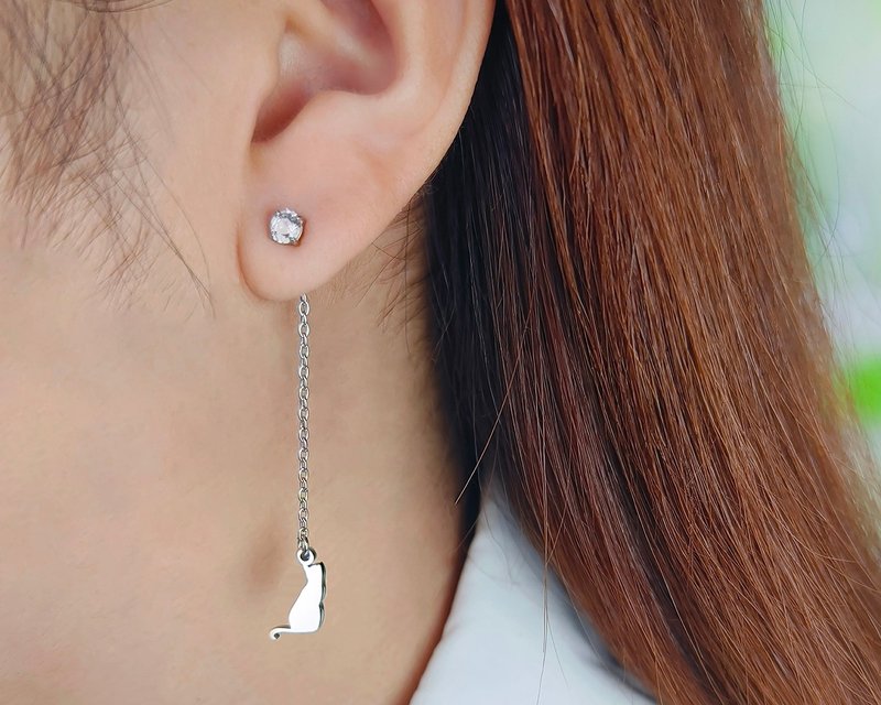 Allergy free - kitty diamond earring - ต่างหู - สแตนเลส สีเงิน