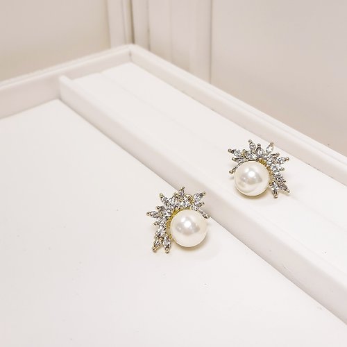 Queen Jocelyn 賈思琳 輕珠寶 【禮物】星芒 青銅色珍珠夾式耳環|輕珠寶|青銅|華麗
