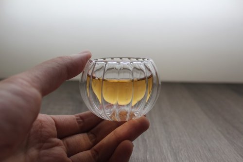 有好食茶 雙層玻璃隔熱透明杯 品茶杯 南瓜條紋杯 (兩入) 交換禮物