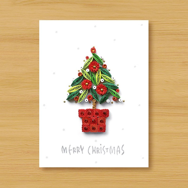 Hand-rolled paper card _ Christmas greetings from afar _ Christmas small pot A... Christmas card - Cards & Postcards - Paper Green