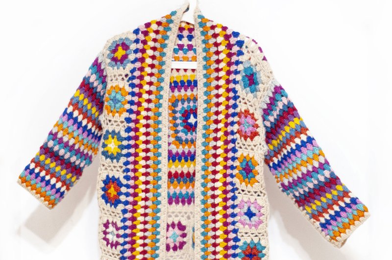 Floral Indian tassel shawl/Bohemian cape shawl/knitted cape/crocheted jacket-rainbow style - สเวตเตอร์ผู้หญิง - ขนแกะ หลากหลายสี