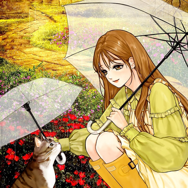 The Cat and the Girl - rain (6Color) - สติกเกอร์ - กระดาษ หลากหลายสี